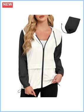 Lightweight Packable Waterproof Hooded Rain Jacket Women Anorak Windbreaker
